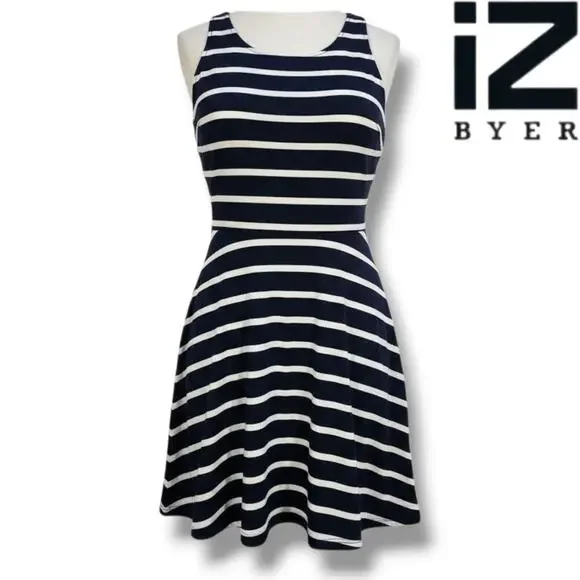 iZ Byer Women’s Navy & White Striped Fit & Flare Sleeveless Dress – Size XL - Picture 8 of 8